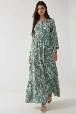 Rochie maxi -  model frunze - verde - viscoza