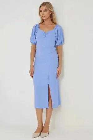 Rochie maxi -  mulata cu guler inima - albastra - material subtire