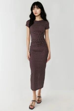 Rochie maxi - mulata cu imprimeu - maro inchis - textil