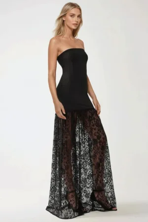 Rochie maxi -  mulata - detalii din dantela - neagra - textil