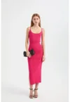 Rochie maxi mulata fara maneci -  bretele spaghetti - Roz aprins -