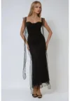 Rochie maxi mulata  guler inima - volane - neagra