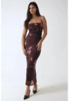 Rochie maxi mulata  imprimeu leopard - maneci lungi - maro - tul