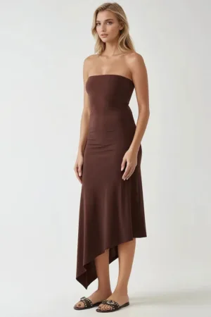 Rochie maxi -  mulata - tiv asimetric - maro