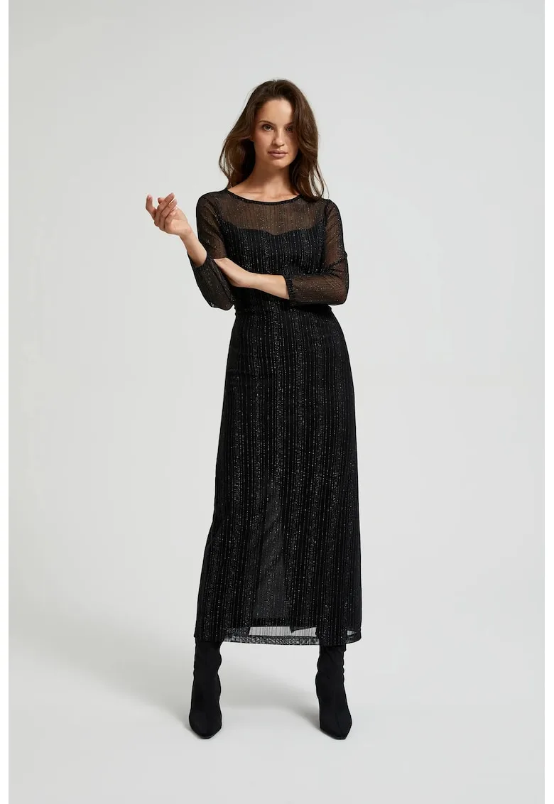 Rochie maxi neagra cu fir metalizat