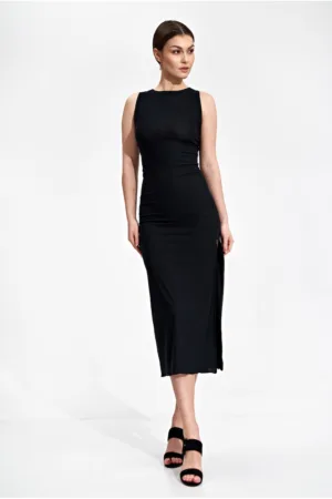 Rochie maxi neagra - fara maneci - poliester - elastan