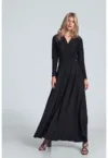 Rochie maxi neagra  model M705 - maneci lungi - negru - poliester