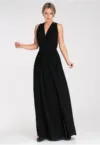 Rochie maxi -  poliester - neagra -