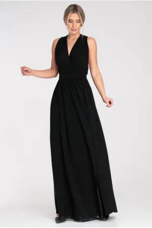 Rochie maxi - poliester - neagra -