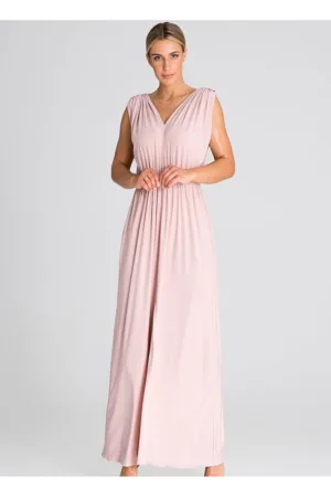 Rochie maxi roz - bretele groase - volan - elastan 5% - poliester 95%
