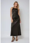 Rochie maxi -  satin - negru - croiala standard - model drept