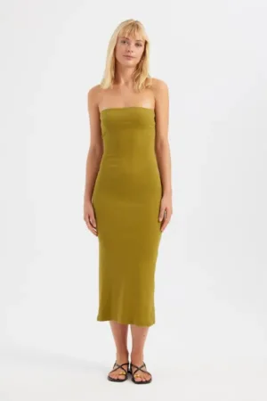 Rochie maxi -  simpla fara bretele - verde - jerseu