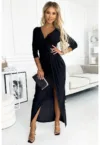 Rochie maxi stralucitoare cu decolteu petrecut -