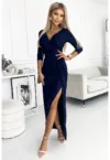 Rochie maxi stralucitoare cu decolteu petrecut -  XS - Albastru marin