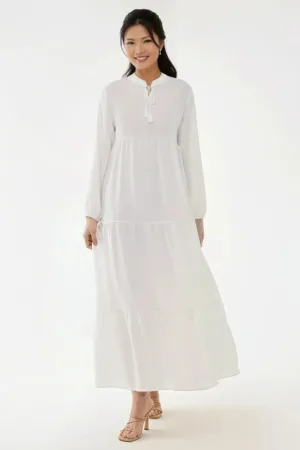 Rochie maxi -  texturata - alb - textil