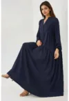 Rochie maxi -  texturata - decolteu in V - albastra - textil