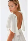 Rochie maxi -  texturata - decolteu in V - forma de A - alb - textil