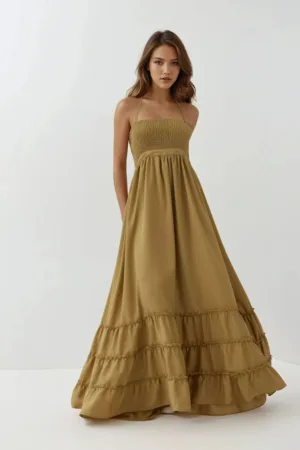 Rochie maxi - texturata - verde masliniu - jerseu
