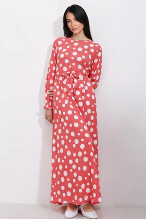 Rochie maxi tricotata  cu funda - poliester-lycra - Roz aprins -