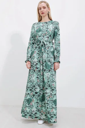 Rochie maxi tricotata dama  floral - poliester/lycra - verde -