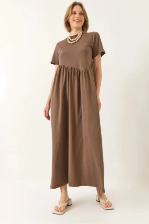 Rochie maxi tricotata -  lejera - bumbac - maro