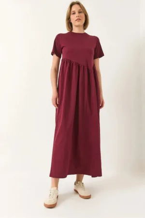 Rochie maxi tricotata -  lejera - rosie - bumbac