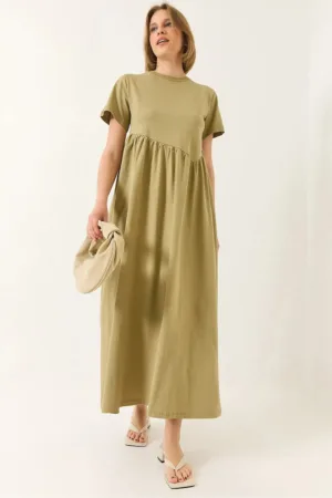 Rochie maxi tricotata -  lejera - verde - bumbac