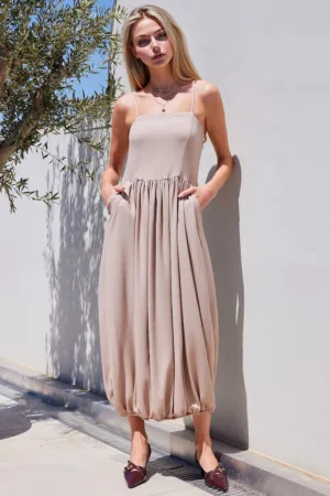 Rochie maxi tricotata HiCCUP - texturata - guler patrat - bej - poliester