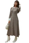 Rochie maxi tricotata -  texturata - maro melange - material tricot