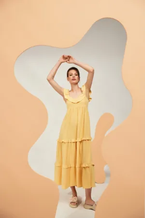 Rochie maxi  galben volane