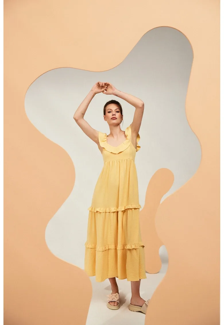Rochie maxi galben volane