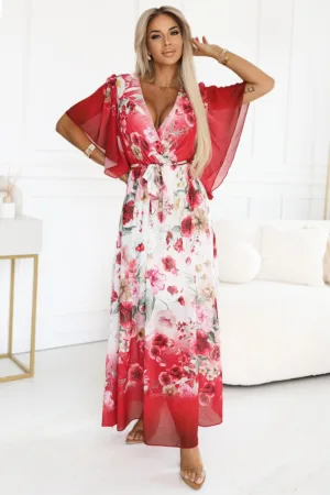 Rochie maxi vaporoasa cu decolteu petrecut -