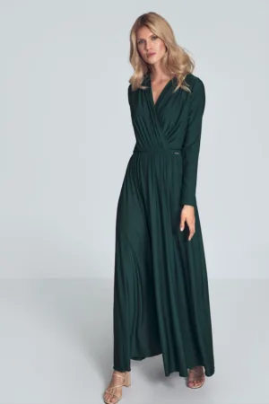 Rochie maxi verde - eleganta - maneci lungi - poliester -