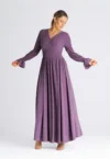Rochie maxi  violet - maneci lungi - din poliester -