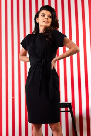 Rochie mid din bumbac cu prindere frontala