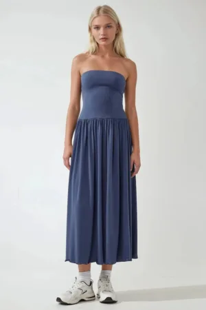 Rochie midi 2 in 1 -  fara bretele - bleumarin - jerseu