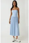 Rochie midi 2 in 1 -  fara bretele - elastica - albastra - jerseu
