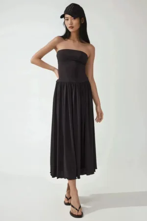 Rochie midi 2 in 1 -  fara bretele - elastica - negru - jerseu