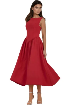 Rochie midi A -  Rosu - Textil