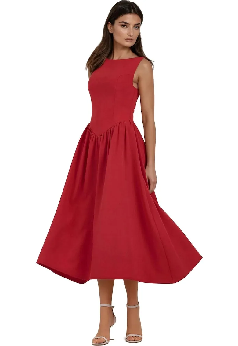 Rochie midi A - Rosu - Textil