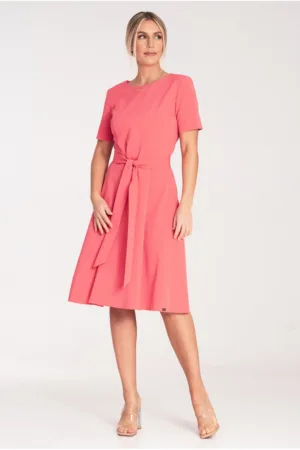 Rochie midi A-line - eleganta - coral - poliester
