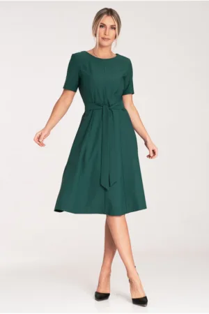 Rochie midi A-line - eleganta - verde - poliester