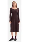 Rochie midi - B308 ciocolata tricot cu dungi - casual - decolteu rotund - necaptusita - fara buzunare - maneci lungi - usor evazata in partea de jos - fara inchizatoare