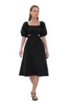 Rochie midi -  Bumbac/Elastan - Negru