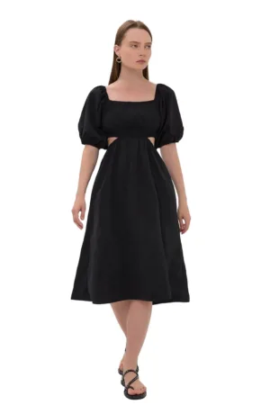 Rochie midi -  Bumbac/Elastan - Negru