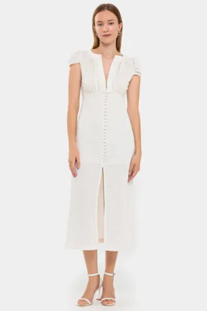 Rochie midi -  Cu nasturi - Maneci scurte - Alb - Poliester