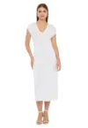 Rochie midi -  Decolteu in V - Maneci scurte - Alb - Modal/Poliester