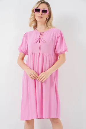 Rochie midi HiCCUP BDART - roz - textil - cu snur