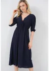 Rochie midi - HiCCUP - Decolteu in V - Textil - Bleumarin
