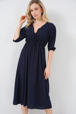 Rochie midi - HiCCUP - Decolteu in V - Textil - Bleumarin
